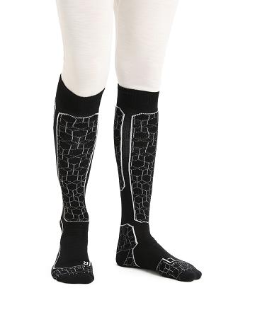 Pánské Ponožky Icebreaker Merino Ski+ Medium Over the Calf Alpine Geo Černé Bílé | CZ 1942GSOL